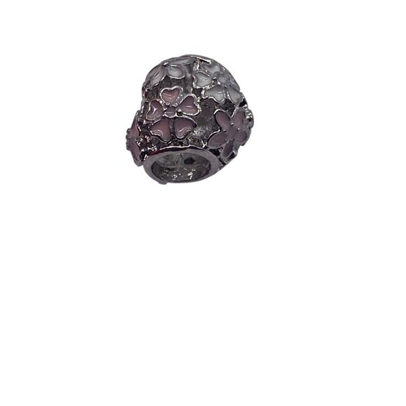 Pink Floral 925 Silver Charm Spacer Compatible W/ European Bracelets & Necklaces - Picture 2 of 5